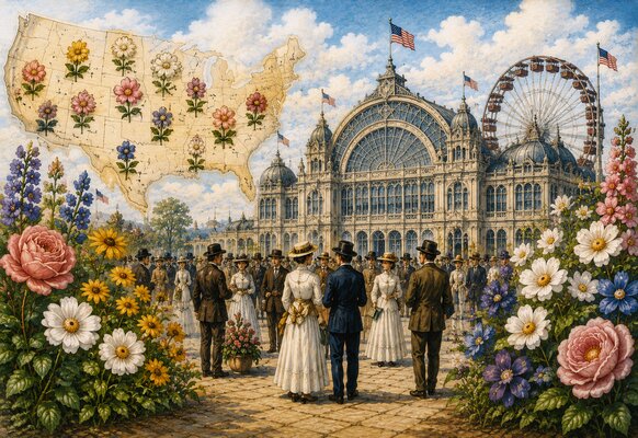 A "National Garland of Flowers" created for the 1893 World's Fair in Chicago was the inspiration for adopting official state flowers.